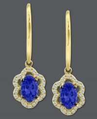 Turn on the brights! Le Vian's stunning earring style highlights oval-cut tanzanite (3/4 ct. t.w.) surrounded by scalloped edges of round-cut diamonds (1/6 ct. t.w.). Crafted in 14k gold. Approximate drop: 7/8 inch.