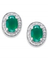 Make a sparkling impact with pretty studs. Set in sterling silver, an oval-cut green agate (1-3/8 ct. t.w.) glows against a halo of round-cut diamonds (1/6 ct. t.w.). Approximate length: 10-2/5 inch. Approximate width: 8-2/5 inch.