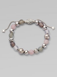 From the Spiritual Bead Collection. A pretty strand in soft pastel shades, combining beads of rose quartz, grey chalcedony, grey moonstone and milky rose quartz with an array of sterling silver beads and an oval cable slide clasp.Rose quartz, grey moonstone, grey chalcedony and milky rose quartzSterling silverDiameter, about 2Adjustable slide claspImported From the Spiritual Bead Collection. A pretty strand in soft pastel shades, combining beads of rose quartz, grey chalcedony, grey moonstone and milky rose quartz with an array of sterling silver beads and an oval cable slide clasp.Rose quartz, grey moonstone, grey chalcedony and milky rose quartzSterling silverDiameter, about 2Adjustable slide claspImported