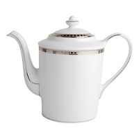 Beautiful, white Limoges porcelain with a dynamic platinum border, the geometric motif of the Athena collection creates a dimensional and graphic appearance. Also available with gold border. Beautiful, white Limoges porcelain with a dynamic platinum border, the geometric motif of the Athena collection creates a dimensional and graphic appearance. Also available with gold border.