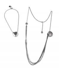 Two styles combine in one polished look. Breil's versatile necklace can be worn as a single heart-shaped sphere or as a long, multi-chain layered style. Crafted in polished stainless steel. Approximate length: 14 inches + 4-inch extender. Approximate drop: 1-1/10 inches. Two styles combine in one polished look. Breil's versatile necklace can be worn as a single heart-shaped sphere or as a long, multi-chain layered style. Crafted in polished stainless steel. Approximate length: 14 inches + 4-inch extender. Approximate drop: 1-1/10 inches.