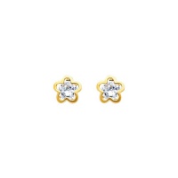 14K Yellow Gold Flower CZ Stud Earrings with Screw-back for Children 14K Yellow Gold Flower CZ Stud Earrings with Screw-back for Children