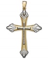 A stylish way to show your faith. Pendant features a shapely cross crafted in 14k gold and rhodium over 14k gold. Approximate pendant width: 1/2 inch. Approximate pendant length: 2-1/4 inches.