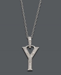 Spell it out in sparkle! This personalized initial charm necklace makes the perfect gift for Yasmin or Yelena. Features sparkling, round-cut diamond accents. Setting and chain crafted in 14k white gold. Approximate length: 18 inches. Approximate drop: 1/2 inch. Spell it out in sparkle! This personalized initial charm necklace makes the perfect gift for Yasmin or Yelena. Features sparkling, round-cut diamond accents. Setting and chain crafted in 14k white gold. Approximate length: 18 inches. Approximate drop: 1/2 inch.