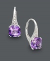 The perfect gift for the February birthday girl! These dramatic drop earrings shine with the addition of vibrant, amethyst birthstones (2-9/10 ct. t.w.) and sparkling diamond accents. Crafted in 14k white gold. Approximate drop: 1/2 inch.