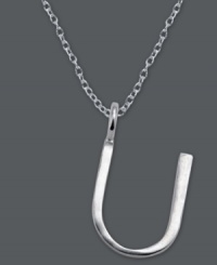 The perfect personalized gift. A polished sterling silver pendant features the letter U with a chic asymmetrical shape. Comes with a matching chain. Approximate length: 18 inches. Approximate drop: 3/4 inch. The perfect personalized gift. A polished sterling silver pendant features the letter U with a chic asymmetrical shape. Comes with a matching chain. Approximate length: 18 inches. Approximate drop: 3/4 inch.