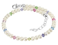 Sterling Silver 9 to 10 Length Adjustable Anklet Made with Swarovski Elements Cultured Freshwater Pearl and Multicolor Crystal Sterling Silver 9 to 10 Length Adjustable Anklet Made with Swarovski Elements Cultured Freshwater Pearl and Multicolor Crystal