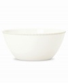 Dine with Wickford dinnerware and tie in timeless sophistication with every meal. This versatile white porcelain fruit bowl has a contemporary shape embossed with a twisting rope design.