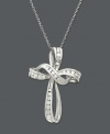 Swirling ribbons of 14k white gold form an intricate cross pattern. A beautiful way to show your faith, this looping cross pendant features round-cut diamonds (1/4 ct. t.w.). Approximate length: 18 inches. Approximate drop: 1 inch.