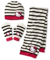 Hello Kitty Girls 7-16 Cold Weather Hat Set, Cream White/Black/Pink, One Size Hello Kitty Girls 7-16 Cold Weather Hat Set, Cream White/Black/Pink, One Size