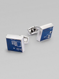 These cufflinks are uniquely crafted from recycled electronic printed circuit boards with highly polished outer case and signature diamond pattern.Rhodium-plated metalAbout ½ diamMade in the United Kingdom These cufflinks are uniquely crafted from recycled electronic printed circuit boards with highly polished outer case and signature diamond pattern.Rhodium-plated metalAbout ½ diamMade in the United Kingdom
