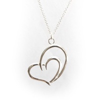 Women's Polished Sterling Silver Double Heart Pendant Necklace Heart Within A Heart / Mother's Love Necklace