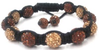 Shamballa Bracelet with Two-tone Alternating Brown and Champagne Cz Pave Crystal Balls with Black Cord. Adjustable Size. Coordinating Color Earrings Available. Search by Pavel Steel Pave Crystal Ball Stud Earrings.