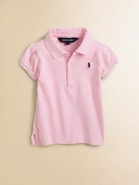 An essential cap-sleeved polo shirt in signature stretch cotton, mercerized for a lustrous sheen.Ribbed polo collarPuff sleevesFront button placketEven vented hem98% cotton/2% elastaneMachine washImported Please note: Number of buttons may vary depending on size ordered. An essential cap-sleeved polo shirt in signature stretch cotton, mercerized for a lustrous sheen.Ribbed polo collarPuff sleevesFront button placketEven vented hem98% cotton/2% elastaneMachine washImported Please note: Number of buttons may vary depending on size ordered.