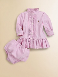 A classic shirtdress in plush cotton oxford exudes preppy charm with ruffles and pintuck detailing.Ruffled stand collarLong puffed sleeves with ruffle-trimmed barrel cuffsButton-frontDrop-waist with ruffled skirtCottonMachine washImported Please note: Number of buttons/snaps may vary depending on size ordered. A classic shirtdress in plush cotton oxford exudes preppy charm with ruffles and pintuck detailing.Ruffled stand collarLong puffed sleeves with ruffle-trimmed barrel cuffsButton-frontDrop-waist with ruffled skirtCottonMachine washImported Please note: Number of buttons/snaps may vary depending on size ordered.