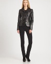 This soft, slim-fitting pair is accented with subtle zipper details.Zip fly with tab closureSide zipper pocketsBack zipper pocketsInseam, about 4271% viscose/20% nylon/9% elastaneDry cleanImported of Italian fabricModel shown is 5'11 (180cm) wearing US size Small. 