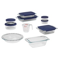 Pyrex Easy Grab 17-Piece Glass Bakeware Set with Blue Lids Pyrex Easy Grab 17-Piece Glass Bakeware Set with Blue Lids