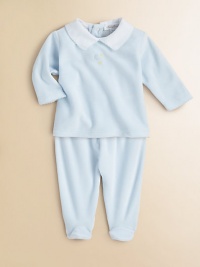 A cozy two-piece set, crafted in buttery soft velour, with moon and stars embroidery and scalloped trim.Spread collarLong sleevesBack snapsElastic waistband80% cotton/20% polyesterMachine washImported A cozy two-piece set, crafted in buttery soft velour, with moon and stars embroidery and scalloped trim.Spread collarLong sleevesBack snapsElastic waistband80% cotton/20% polyesterMachine washImported