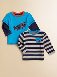 Mixing and matching made fun, this handsome two-piece gift set features a layered-look top with airplane appliqué and striped top with patch pocket and plane embroidery for endless wardrobe possibilities.CrewneckLong sleevesShoulder snapsCottonMachine washImported Please note: Number of snaps may vary depending on size ordered. Mixing and matching made fun, this handsome two-piece gift set features a layered-look top with airplane appliqué and striped top with patch pocket and plane embroidery for endless wardrobe possibilities.CrewneckLong sleevesShoulder snapsCottonMachine washImported Please note: Number of snaps may vary depending on size ordered.