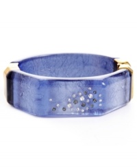 Blue resin is a breath of fresh air. Kenneth Cole New York's blue resin bracelet is adorned by pave crystals and accented with gold-tone accents. A hinge closure holds things in place. Approximate diameter: 2-1/2 inches. Blue resin is a breath of fresh air. Kenneth Cole New York's blue resin bracelet is adorned by pave crystals and accented with gold-tone accents. A hinge closure holds things in place. Approximate diameter: 2-1/2 inches.