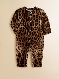 Ultra-soft, ultra-cozy wool one-piece adorned in a bold leopard print with a full button-front.CrewneckLong sleevesButton-frontBottom buttonsWoolMachine washImported Please note: Number of buttons may vary depending on size ordered. Ultra-soft, ultra-cozy wool one-piece adorned in a bold leopard print with a full button-front.CrewneckLong sleevesButton-frontBottom buttonsWoolMachine washImported Please note: Number of buttons may vary depending on size ordered.