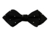 100% Silk Woven Black and White Satin Dot Diamond Tip Self-Tie Bow Tie