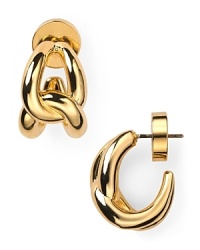 Designed as a sweetly styled touch, Michael Kors crafts this pair of delicate hoop earrings in gold plated metal. What's knot to love? Designed as a sweetly styled touch, Michael Kors crafts this pair of delicate hoop earrings in gold plated metal. What's knot to love?