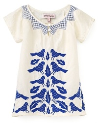 Juicy Couture blends beautiful bird prints and an earthy 70's-inspired silhouette for a summery look that's far from ordinary. Juicy Couture blends beautiful bird prints and an earthy 70's-inspired silhouette for a summery look that's far from ordinary.
