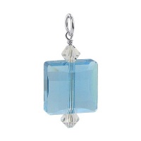 Sterling Silver Cute Aqua Square 14mm x 23mm Pendant Made with Swarovski Elements Sterling Silver Cute Aqua Square 14mm x 23mm Pendant Made with Swarovski Elements