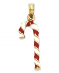 Get ready for the holidays with this sweet style! Crafted in 14k gold, this red and white enamel candy cane charm makes the perfect stocking stuffer. Chain not included. Approximate length: 1 inch. Approximate width: 4/10 inch.