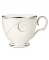 Fluid platinum scrolls glide freely throughout this beautiful fine china cup from Noritake. Easy to match with any decor, the fresh and elegant Platinum Wave collection of dinnerware and dishes is a timeless look for fine dining or luxurious everyday meals.