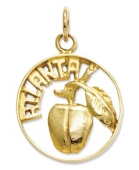Look peachy keen with this detailed Atlanta Peach charm. Crafted of 14k gold, this little beauty reads Atlanta. Chain not included. Approximate drop length: 9/10 inch. Approximate drop width: 3/5 inch.