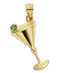 Say cheers to the weekend! This dirty martini charm is crafted in 14k gold with a sparkling green cubic zirconia accent as an olive! Chain not included. Approximate length: 9/10 inch. Approximate width: 2/5 inch. Say cheers to the weekend! This dirty martini charm is crafted in 14k gold with a sparkling green cubic zirconia accent as an olive! Chain not included. Approximate length: 9/10 inch. Approximate width: 2/5 inch.