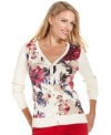 Go floral in Charter Club's printed cardigan, complete with sparkling sequins at the chest for extra sparkle.