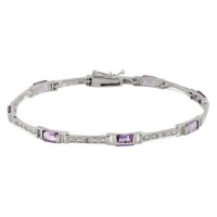 Sterling Silver Diamond Accented Emerald-Cut Amethyst Link Bracelet Sterling Silver Diamond Accented Emerald-Cut Amethyst Link Bracelet