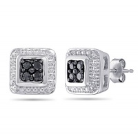 Sterling Silver Black Diamond Square Earrings (1/10 cttw) Sterling Silver Black Diamond Square Earrings (1/10 cttw)