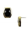 Simple studs add polished presentation to any look. AK Anne Klein earrings feature bezel-set, plastic jet beads set in gold tone mixed metal. Approximate diameter: 3/4 inch.