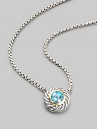 From the Color Classic Collection. A swirled sterling silver cookie pendant, with a faceted center of shimmering blue topaz, on a bold box chain. Blue topaz Sterling silver Chain length, about 16 Pendant diameter, about ½ Lobster clasp Imported From the Color Classic Collection. A swirled sterling silver cookie pendant, with a faceted center of shimmering blue topaz, on a bold box chain. Blue topaz Sterling silver Chain length, about 16 Pendant diameter, about ½ Lobster clasp Imported