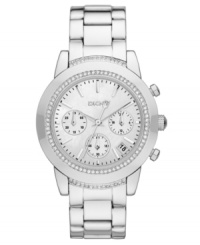 Crafted from the finest materials, this stainless steel watch from DKNY receives a dose of glam with crystal shimmer. Crafted from the finest materials, this stainless steel watch from DKNY receives a dose of glam with crystal shimmer.