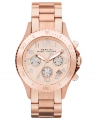 Brighten up any ensemble with this rosy chronograph watch from Marc by Marc Jacobs. Brighten up any ensemble with this rosy chronograph watch from Marc by Marc Jacobs.