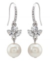 Delicate yet dazzling. Combining imitation pearls with sparkling glass accents, Carolee's dainty double-drop earrings have a dramatic effect. Set in silver tone mixed metal. Approximate drop: 1-1/2 inches.