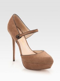 Supported by an ultra-high heel and platform, this suede stunner has contrasting patent leather trim and a timeless Mary Jane strap. Self-covered heel, 5 (125mm)Covered platform, 1 (25mm)Compares to a 4 heel (100mm)Suede and patent leather upperLeather lining and solePadded insoleImported Supported by an ultra-high heel and platform, this suede stunner has contrasting patent leather trim and a timeless Mary Jane strap. Self-covered heel, 5 (125mm)Covered platform, 1 (25mm)Compares to a 4 heel (100mm)Suede and patent leather upperLeather lining and solePadded insoleImported