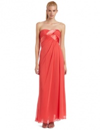 ABS Allen Schwartz Women's Strapless Chiffon Tucked Gown, Coral, 4 ABS Allen Schwartz Women's Strapless Chiffon Tucked Gown, Coral, 4