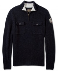 A warm wool make and a sporty back logo make this Lucky Jeans sweater cozy and cool. A warm wool make and a sporty back logo make this Lucky Jeans sweater cozy and cool.