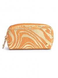THE LOOKZebra-inspired metallic swirls on canvasPetite rectangular silhouetteTop zip closure with studded leather pullSignature goldtone S studInside logo printTHE MEASUREMENT5¾W X 3H X 1½DTHE MATERIALCanvasFully linedORIGINImported THE LOOKZebra-inspired metallic swirls on canvasPetite rectangular silhouetteTop zip closure with studded leather pullSignature goldtone S studInside logo printTHE MEASUREMENT5¾W X 3H X 1½DTHE MATERIALCanvasFully linedORIGINImported