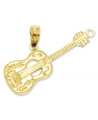 The perfect chord. Crafted in 14k gold, this sweet guitar charm features a polished and engraved design. Chain not included. Approximate length: 4/5 inch. Approximate width: 4/5 inch.