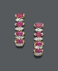 Add life to your look in red-hot hues. These spectacular and sparkling earrings highlight marquise-cut rubies (1 ct. t.w.) and round-cut diamonds (1/4 ct. t.w.) set in 14k gold. Approximate drop: 1/2 inch. Add life to your look in red-hot hues. These spectacular and sparkling earrings highlight marquise-cut rubies (1 ct. t.w.) and round-cut diamonds (1/4 ct. t.w.) set in 14k gold. Approximate drop: 1/2 inch.