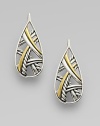 From the Papyrus Collection. A teardrop shape featuring interwoven textured and smooth curves of sterling silver and 18k yellow gold.18k yellow gold Sterling silver Length, about 1 French wire Imported