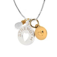 14k Yellow Gold Plated Sterling Silver Strength Two-Tone Charm Necklace with Heart Charm and Crystal, 18 14k Yellow Gold Plated Sterling Silver Strength Two-Tone Charm Necklace with Heart Charm and Crystal, 18