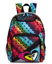 Make a bold style statement with this bright, printed canvas backpack from Roxy. Plenty of external pockets keep essentials easily at hand, while the ultra-roomy interior stashes everything you need for your daily excursions.